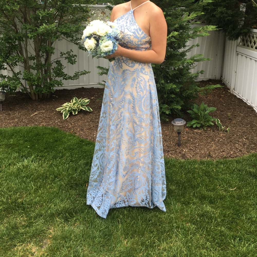 Light Blue Embroidered Prom Dress